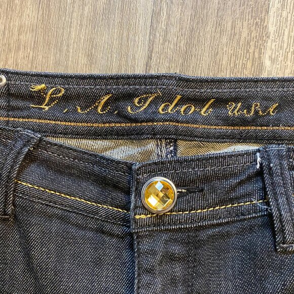 L.A. Idol USA Darkwash Jeweled Jeans Juniors Size 11 Cropped Y2K - Picture 4 of 10